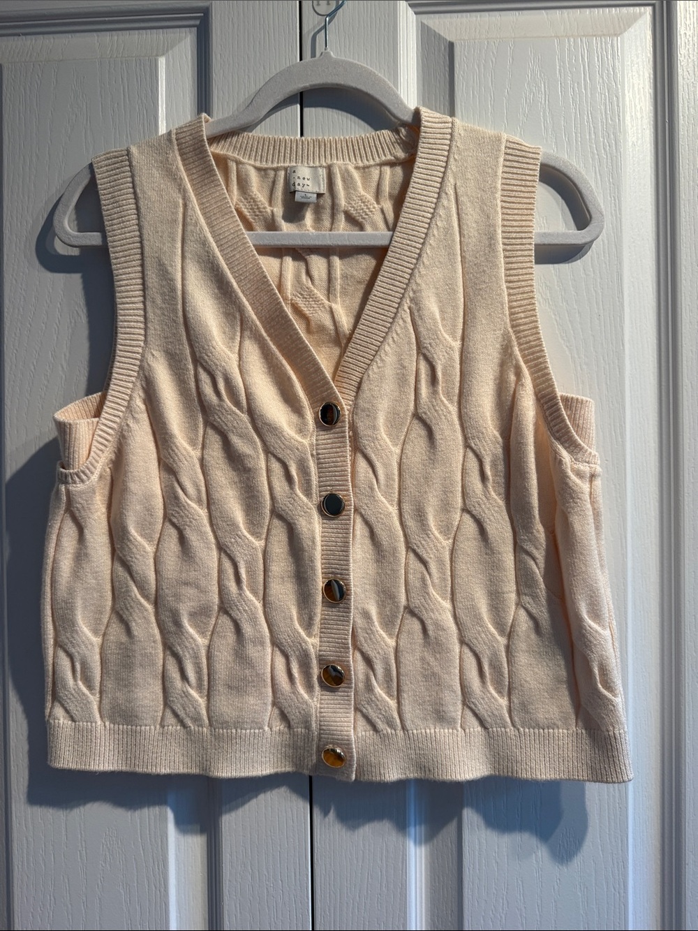 a new day Cream Cable Knit V-Neck Button Front Sweater Vest